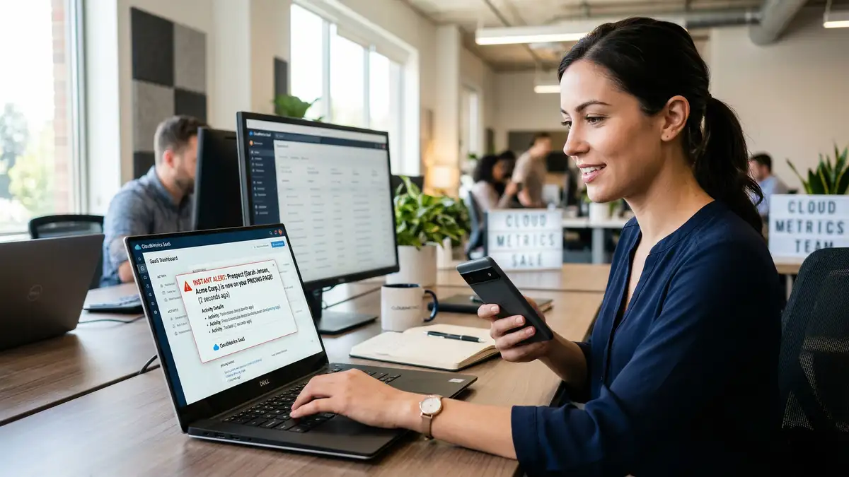 Executive reviewing closed-loop attribution dashboard showing behavioral trigger ROI tied to pipeline velocity