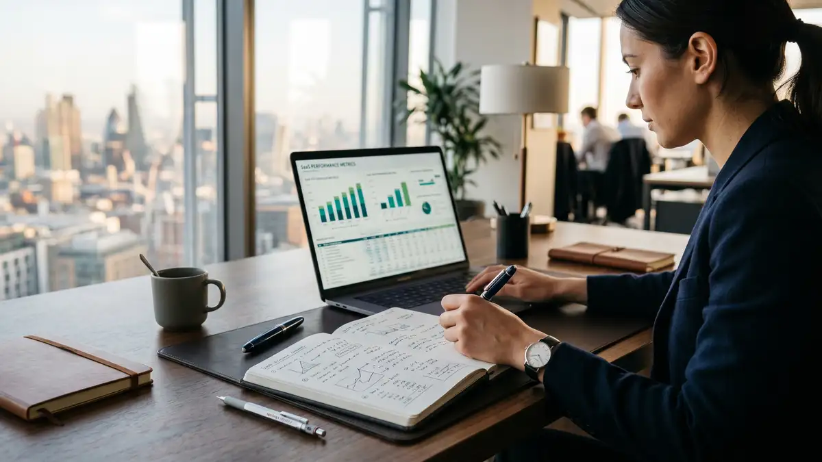 SaaS founders analyzing LTV to CAC ratio and payback period dashboards for customer acquisition cost optimization