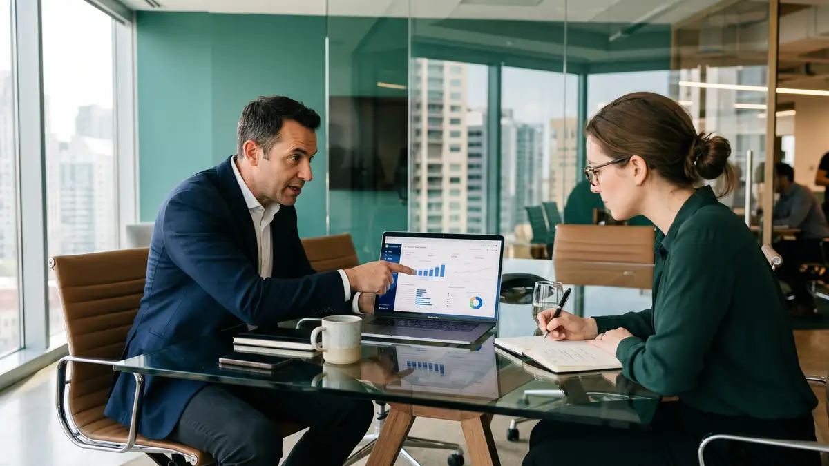 B2B SaaS executives reviewing customer acquisition cost benchmarks in a strategy meeting