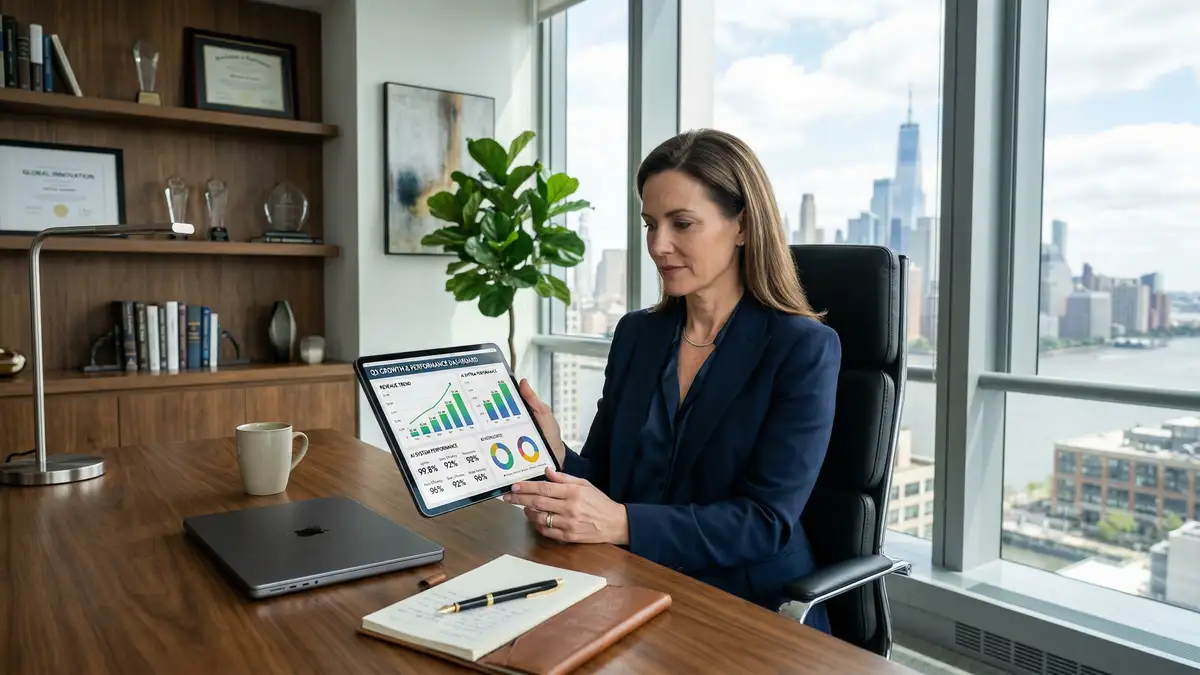 CEO evaluating AI consulting agency proposal and ROI models for B2B sales and marketing operations