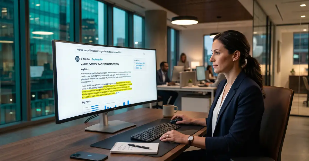 B2B executive reviewing AI search results with structured content highlighted for ChatGPT citation optimization