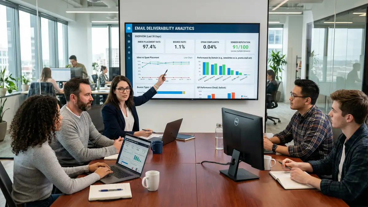 B2B professional configuring cold email domain architecture and DNS authentication settings for deliverability