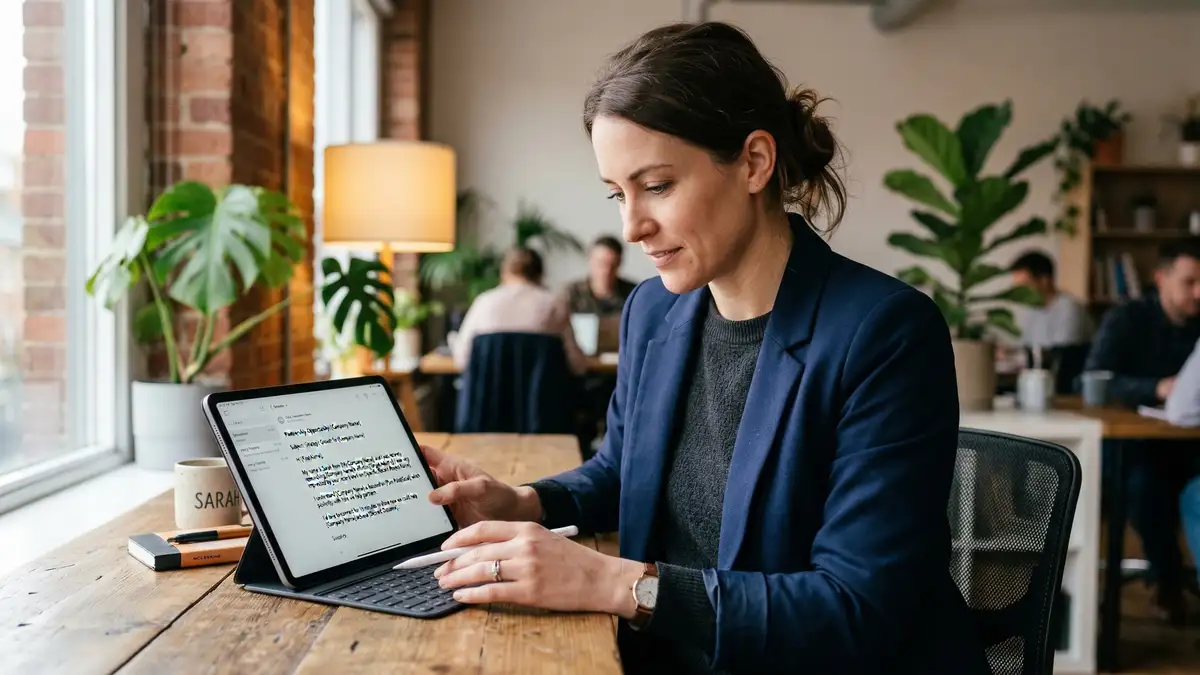 B2B executive reviewing personalized cold email outreach message on laptop with high reply rate metrics