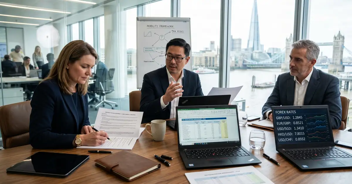 Cross-border executive compensation engineering with currency exchange screens and expatriate package documents