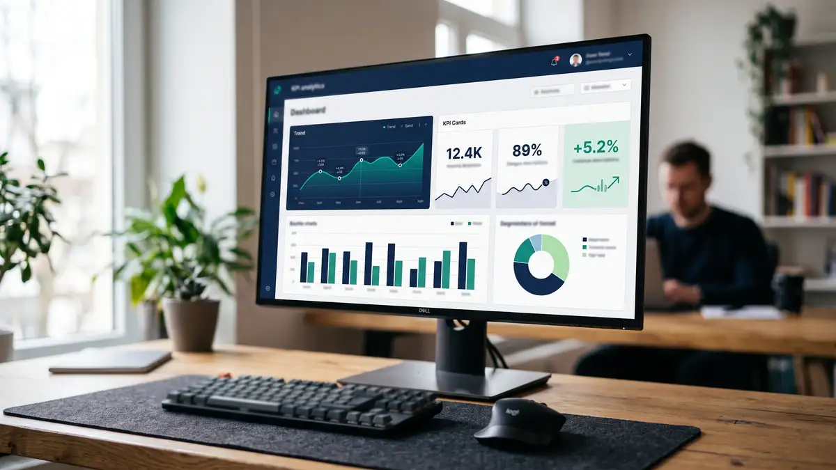 Close-up of a clean KPI analytics dashboard supporting data-driven decision making with simple charts and metrics
