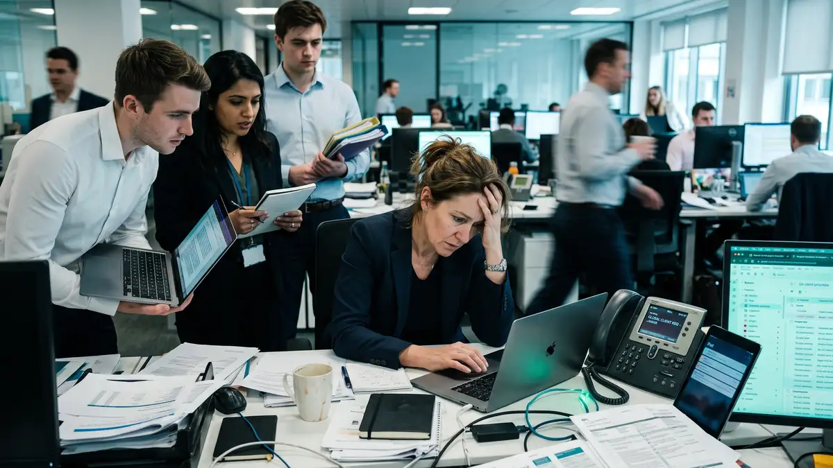 Founder acting as the bottleneck with every client request and decision routing through them, illustrating key-person risk in a consulting firm