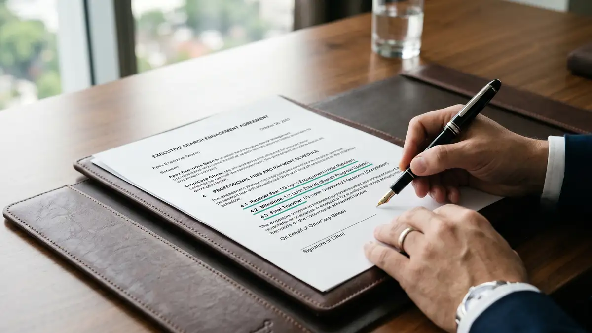Engagement letter with three-tranche billing structure annotated
