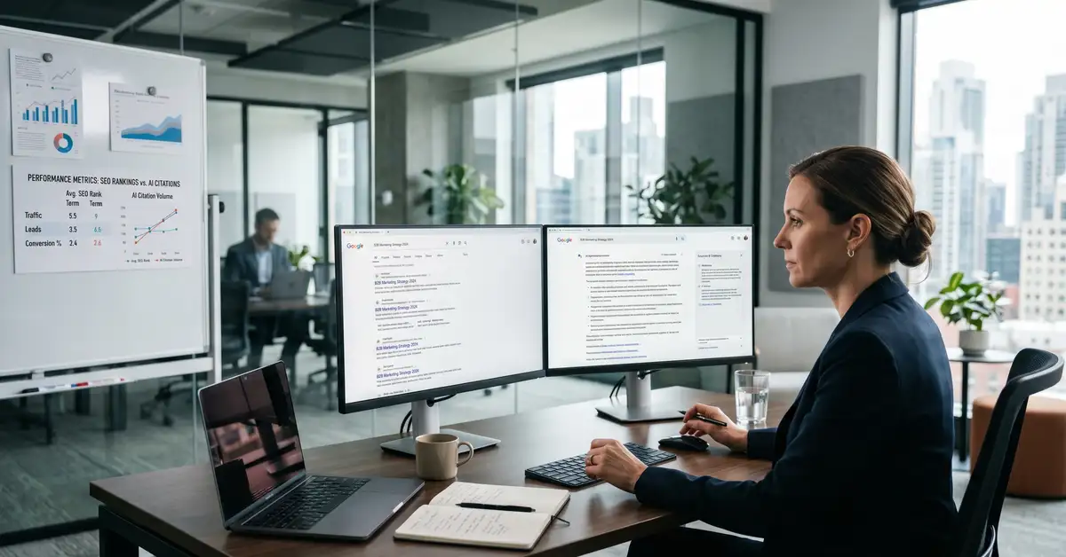 GEO vs SEO comparison showing generative engine optimization as the next competitive moat for B2B companies