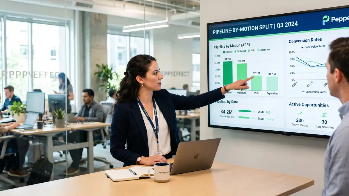 Analyst reviewing pipeline-by-motion split for B2B SaaS company at $32M ARR