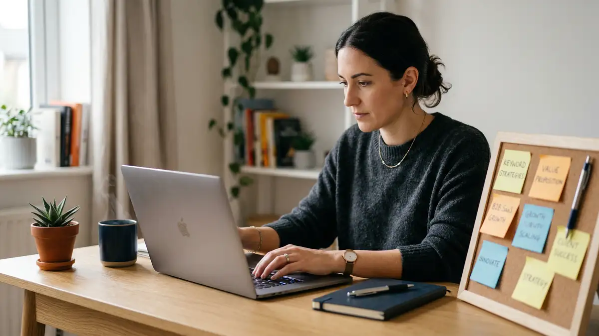 B2B founder crafting an optimized LinkedIn headline for profile optimization