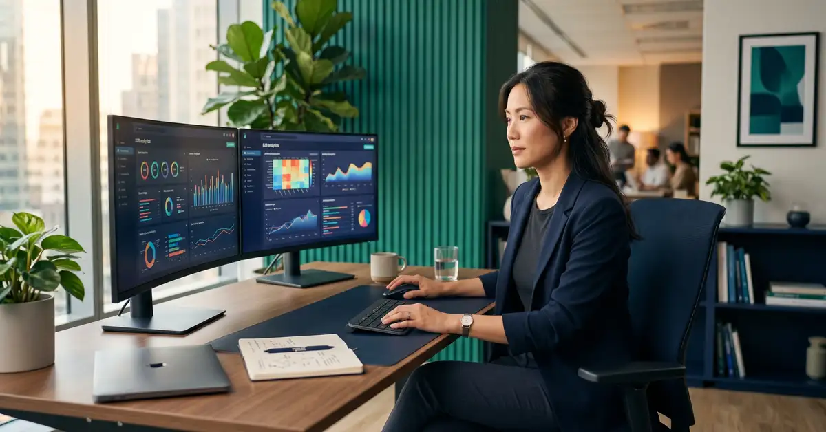 A B2B marketing strategist reviewing analytics, representing LLM SEO and AI search visibility