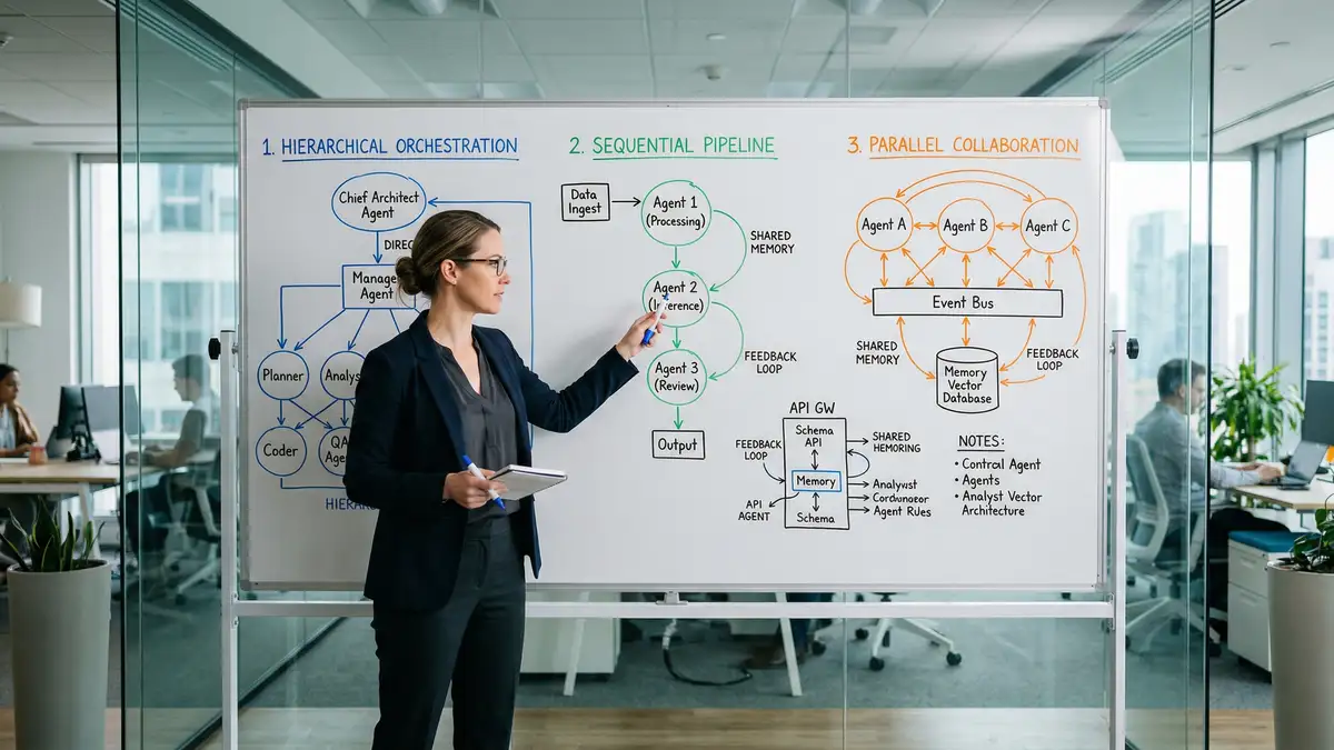 Multi-agent AI framework architecture comparison showing orchestration patterns for B2B workflow automation