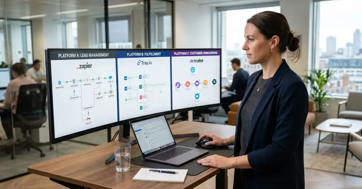 n8n vs Make.com vs Claude Cowork automation platform comparison for B2B operations and workflow orchestration