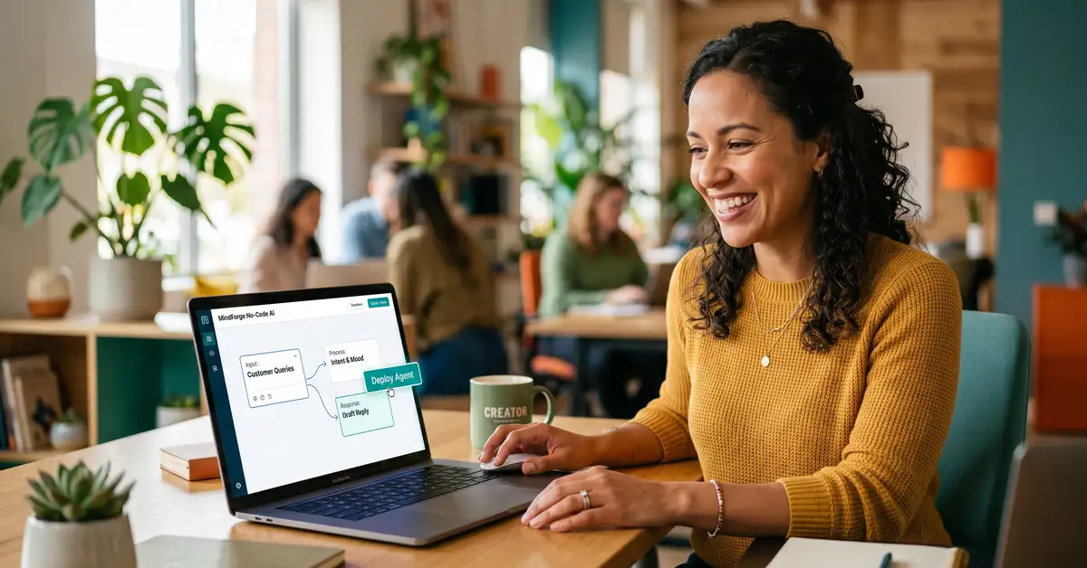 A non-technical professional deploying their first no-code AI agent on a laptop