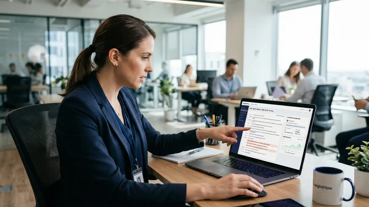 Conversation intelligence software showing AI-identified buyer objections highlighted in a sales call transcript