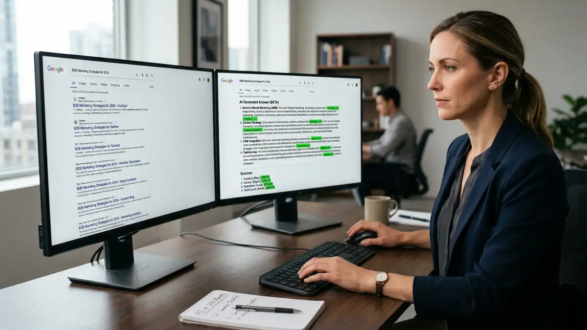 Comparison of content structure for traditional SEO versus AI search optimization showing heading hierarchy differences