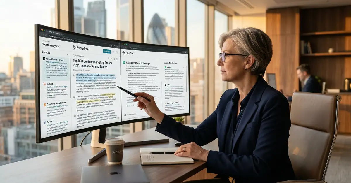 B2B marketing team optimising content for AI search engines including Perplexity ChatGPT Search and Google AI Overviews