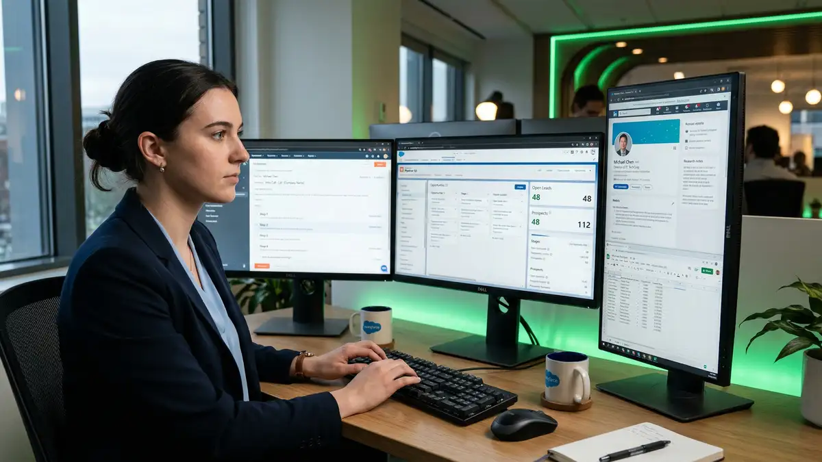 B2B outbound sales representative managing CRM pipeline and email sequences for outbound lead generation campaigns