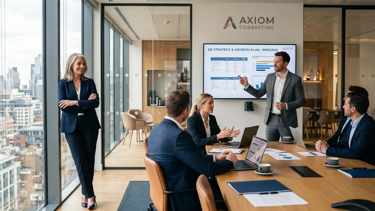 Consulting firm founder stepping back while the team confidently delivers client projects through an automated delivery system