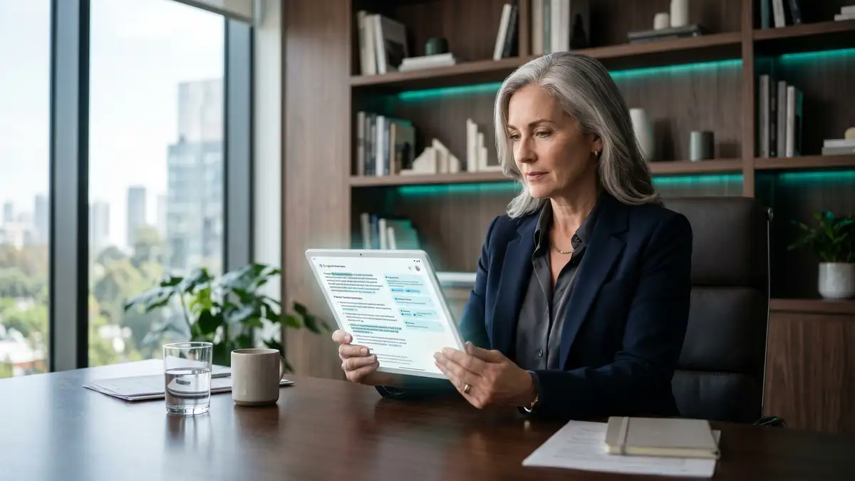 AI search engine interface citing multiple authoritative B2B sources with structured data markup powering the citation selection process