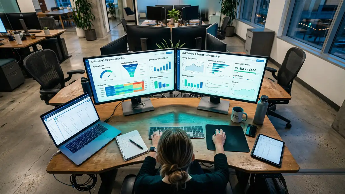 Sales pipeline automation system showing deal progression stages and revenue forecasting for SaaS customer acquisition cost optimization