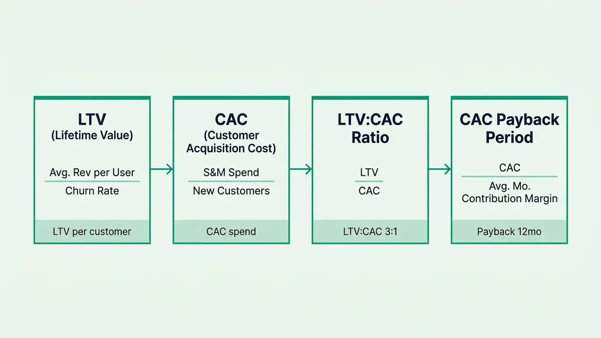 Infographic showing the CAC reporting gap: paid CAC vs blended CAC vs fully-loaded CAC with component breakdown and 2-3x gap illustrated