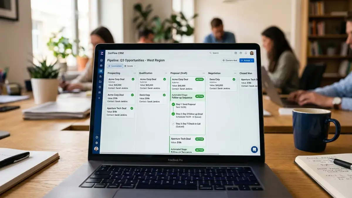 B2B sales automation ROI dashboard showing revenue per dollar invested, win rate improvement, and sales cycle reduction metrics