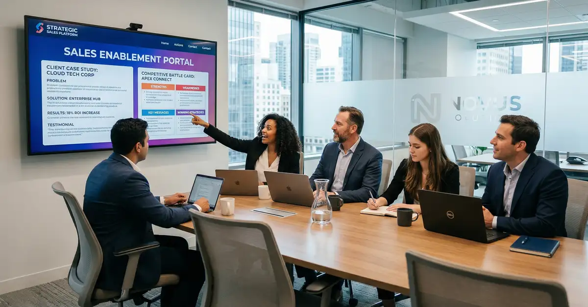 Sales enablement content strategy dashboard showing B2B sales cycle metrics and content performance analytics
