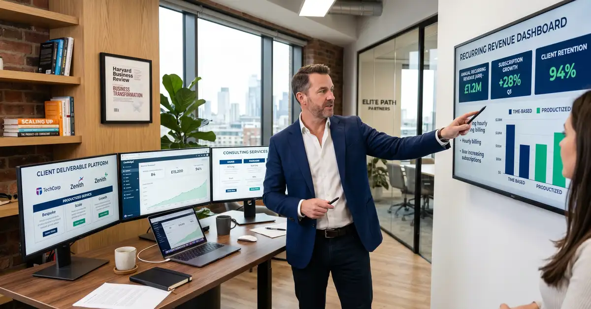 Successful consultant transitioning from hourly billing to scalable productized consulting service