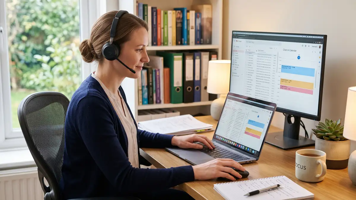 Remote virtual assistant managing a consultant's inbox and calendar, handling the recurring admin tasks that drain founder time