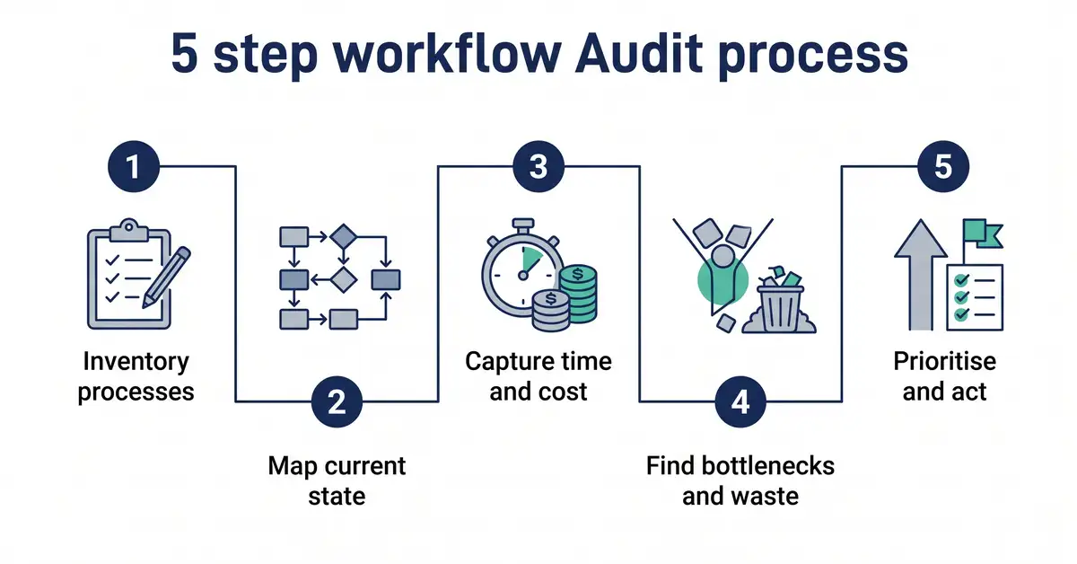 A five-step workflow audit process from inventory to prioritise and act